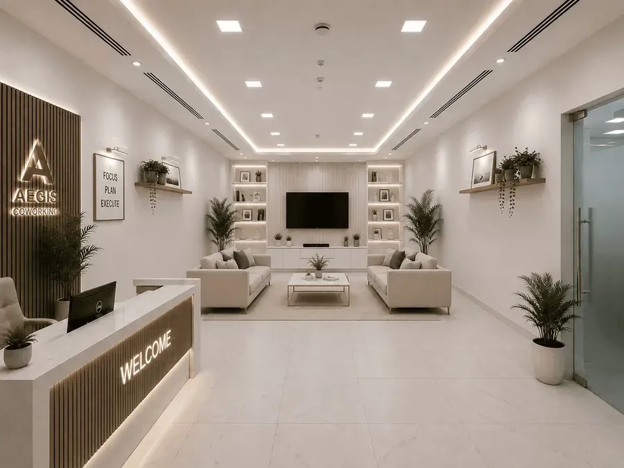 Reception of Aegis Coworking business centre in ADGM